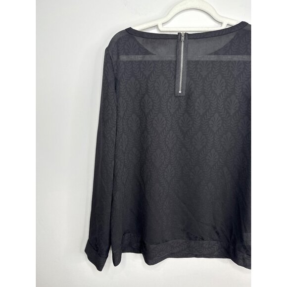 Loft Top Womens Black Long Sleeve Blouse Leaf Pattern Sheer Size S Romantic - Picture 7 of 13